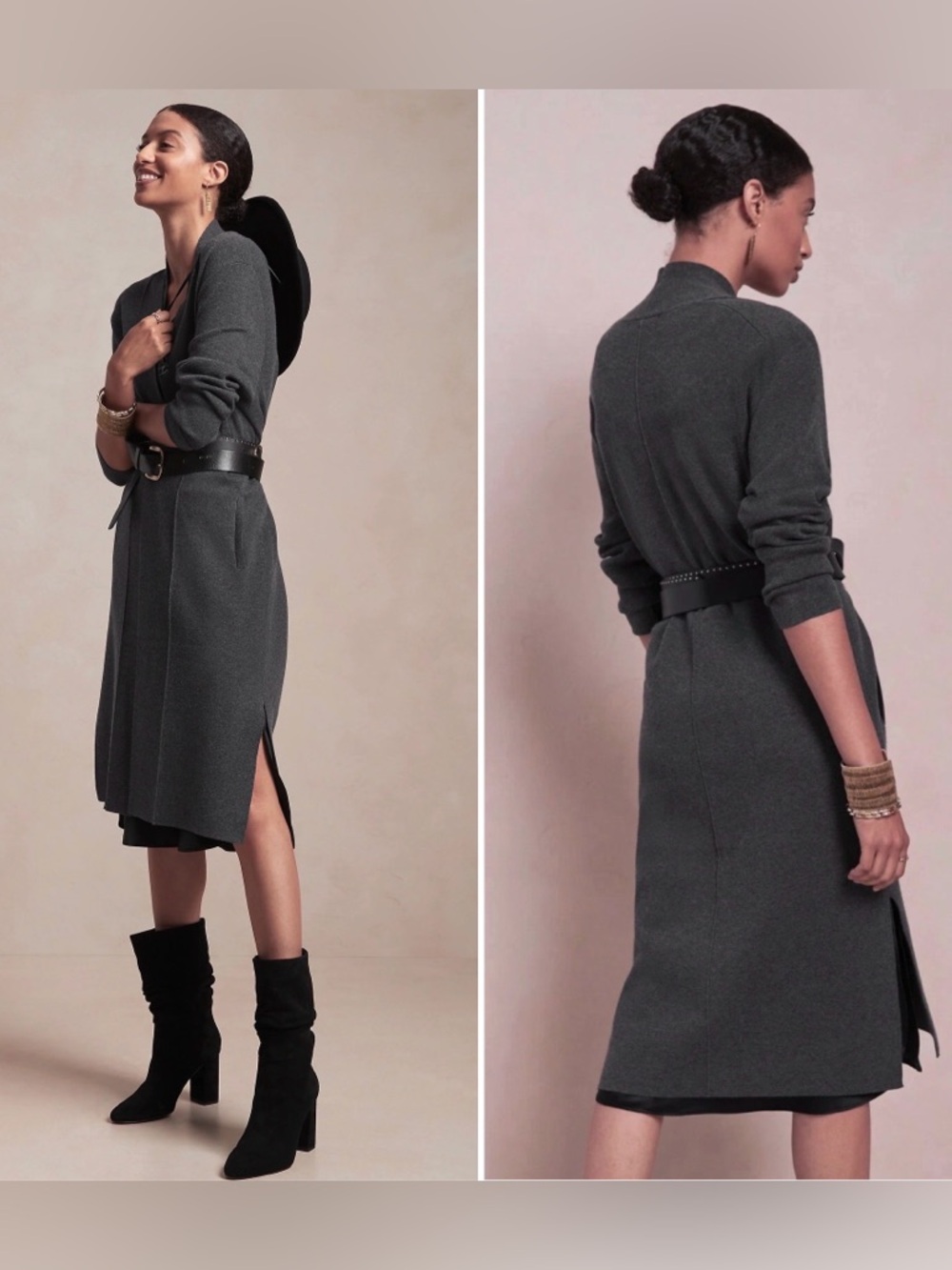 EUC Banana Republic Duster Cardigan Stylish Long Sweater Pockets Charcoal Gray M